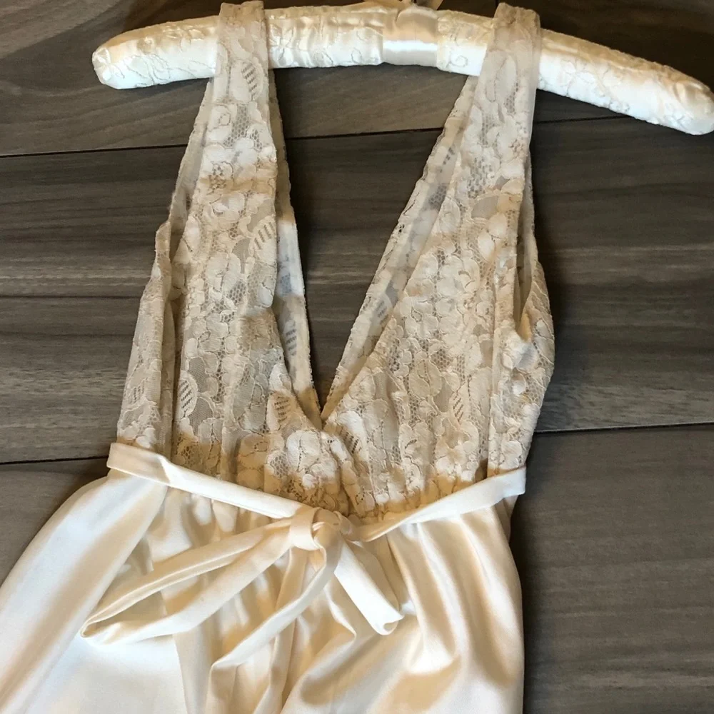 Vintage Alice Maloof Nightgown Plunge V Neck Lace Ivory Saks Fifth Avenue - Picture 7 of 10